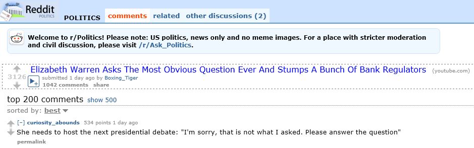 Reddit Elizabeth Warren most obvious question