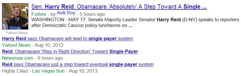 Headlines Harry Reid Single Payer