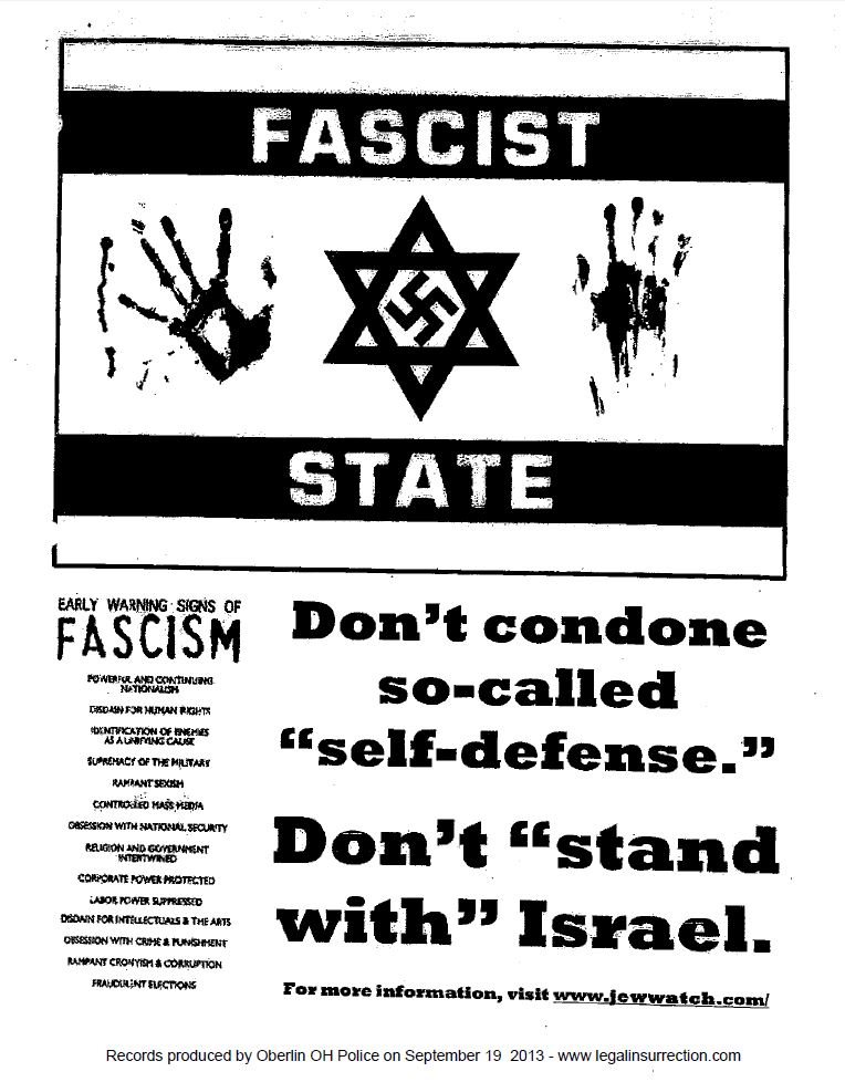 Oberlin Poster Anti-Israel w out handwriting