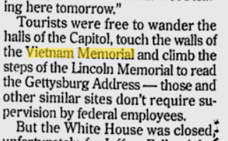 1995 Memorials Open during Shutdown