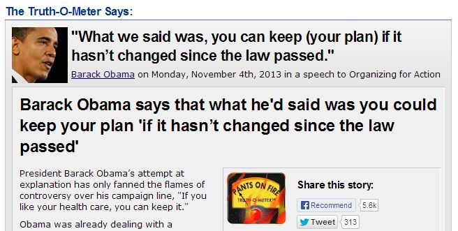 Politifact Obama Promise Pants on Fire