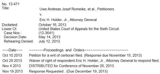 Romeike Supreme Court Docket ao 12-2-2013