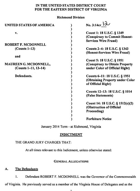 USA v McDonnell Indictment First Page