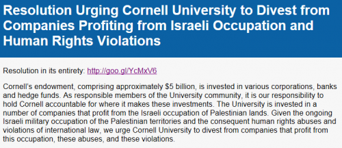 Cornell SJP Resolution Comment Screen