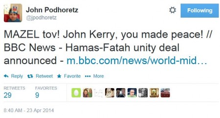 Twitter - @JohnPodhoretz - Netanyahu Hamas PLO Unity