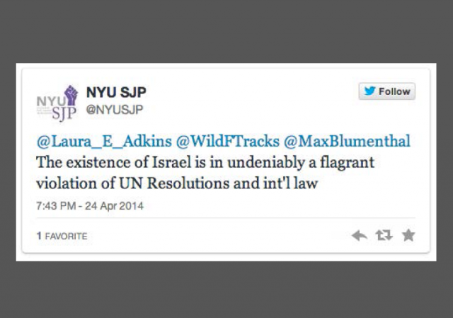 Twitter- @NYUSJP Israel existence violates Intl Law - ORIGINAL image 640x