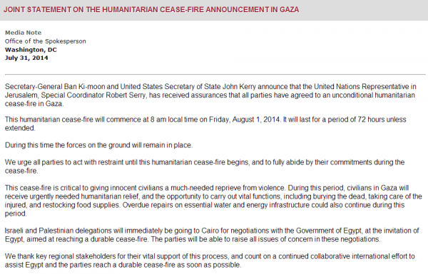 Joint Statement of Gaza Ceasefire US State Department