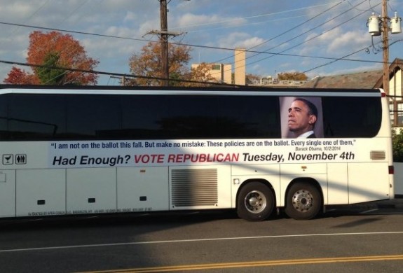 Bus sign Obama 2014 Manhasset