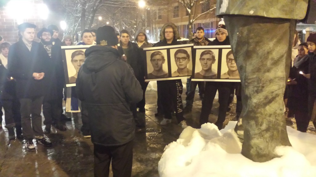 Rasmea Odeh Protest Vigil DePaul 2-3-2015 Students Holding Photos Statue