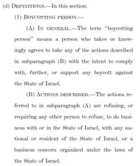 Boycott Our Enemies, Not Israel Act  BDS Definition Person