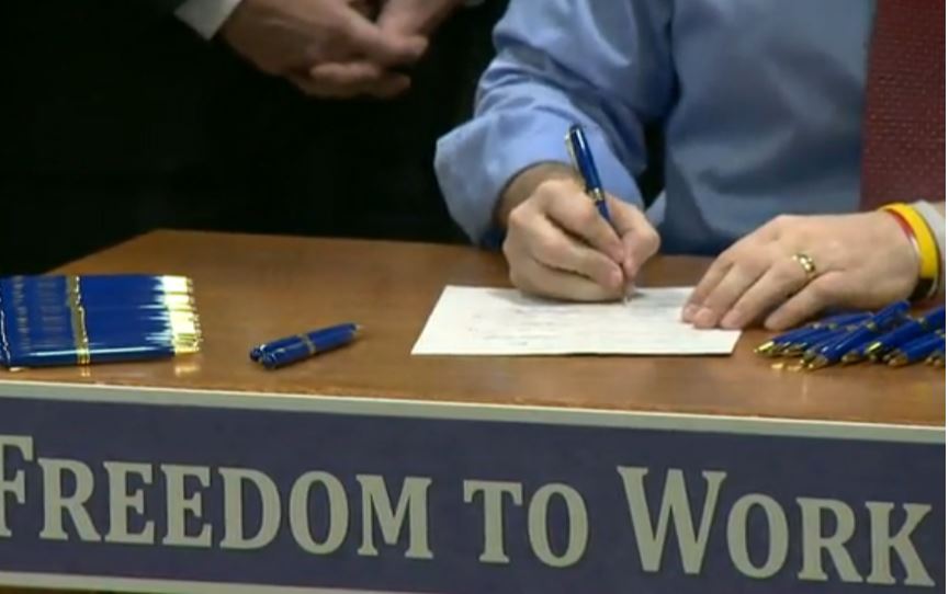 Scott Walker Right to Work Signing close up