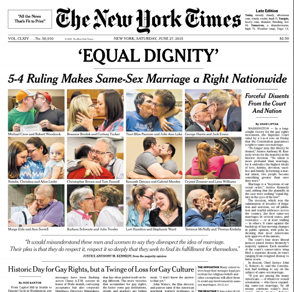 NY Times Supreme Court Gay Marriage Headline Front Page