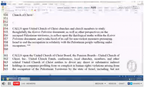 United Church Christ Israel Divestment Resolution 1