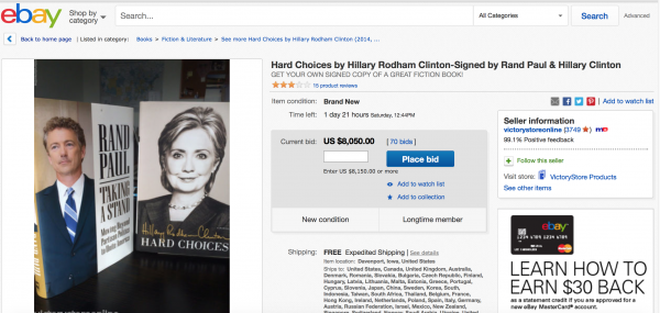 Rand paul hillary clinton book auction hard choices campaign fundraising