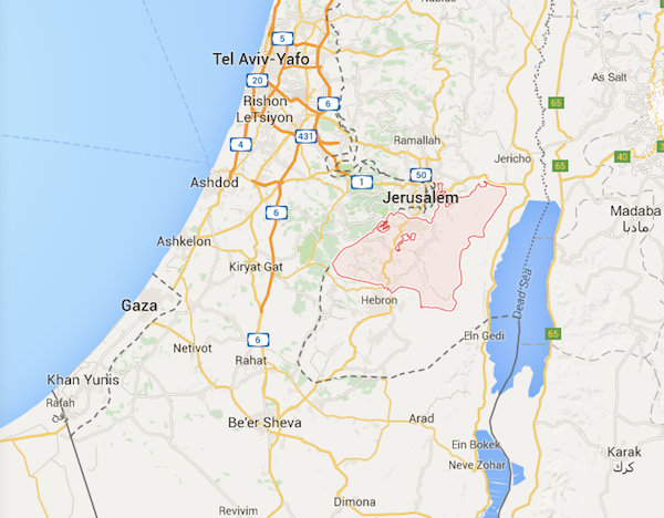 gaza and west bank map plus tel aviv