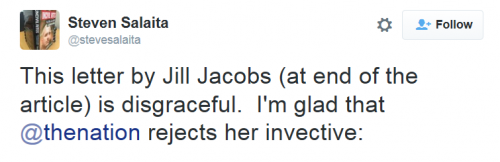 Salaita tweet to Jacobs