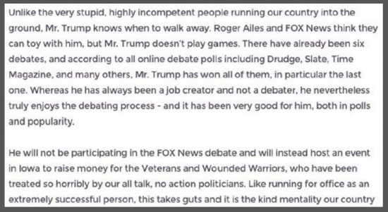 Trump Statement Fox News Debate