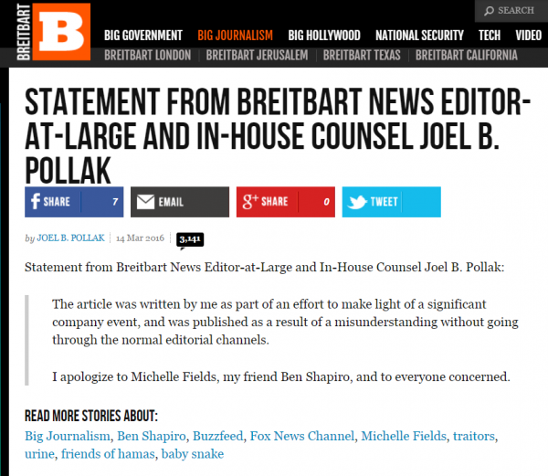 Breitbart Joel Pollak Statement