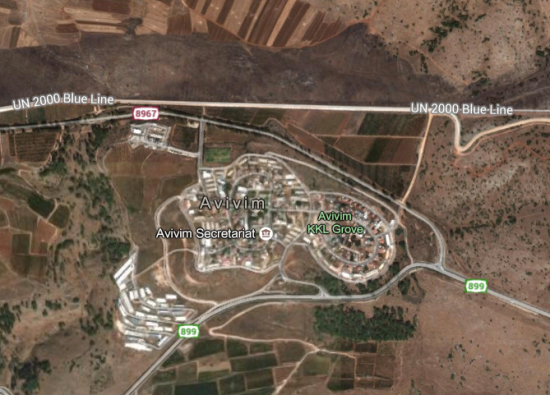 Moshav Avivim Satellite Map Border