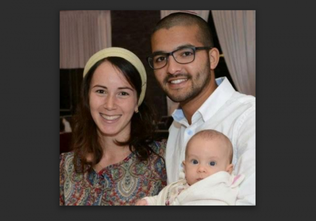 IDF Sgt. Tuvia Yanai Weissman (R), his wife, and baby. (photo credit: IDF SPOKESPERSON'S UNIT)