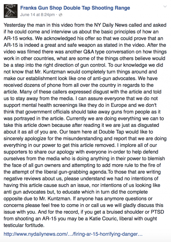 Gun Shop Challenges NY Daily News Reporter's AR-15 Shooting Tale