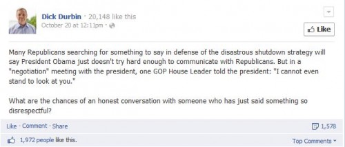 Dick Durbin Facebook 2013 Republican Cannot Stand To Look At Obama