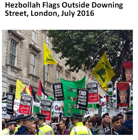 Hezbollah flags on Downing Street london