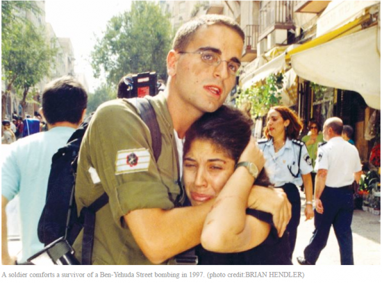 Ben Yehuda Market Bombing Jerusalem 1997 soldier comforts woman