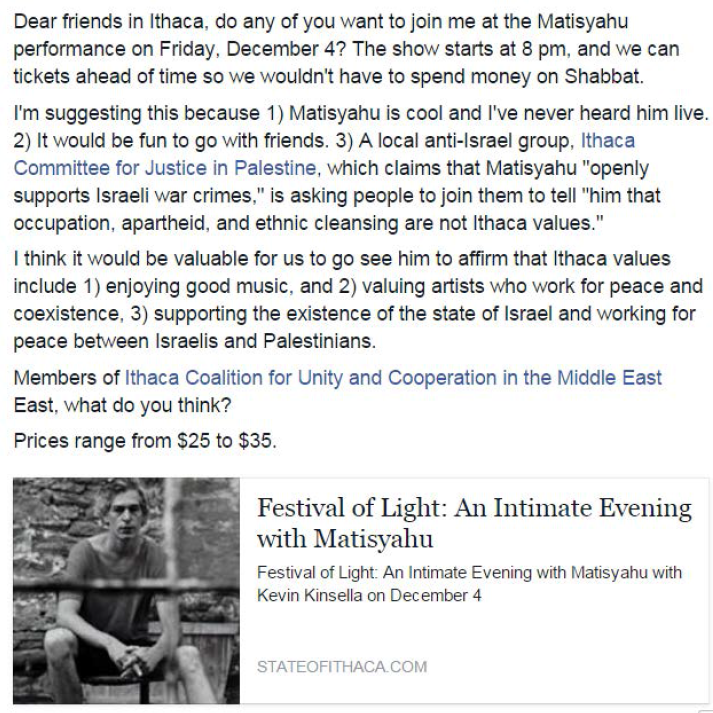 Support for Matisyahu Facebook