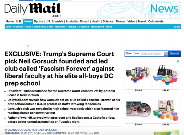 http://www.dailymail.co.uk/news/article-4182852/Trump-s-SCOTUS-pick-founded-club-called-Fascism-Forever.html