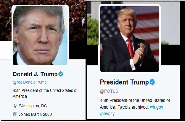 https://twitter.com/realDonaldTrump and https://twitter.com/POTUS