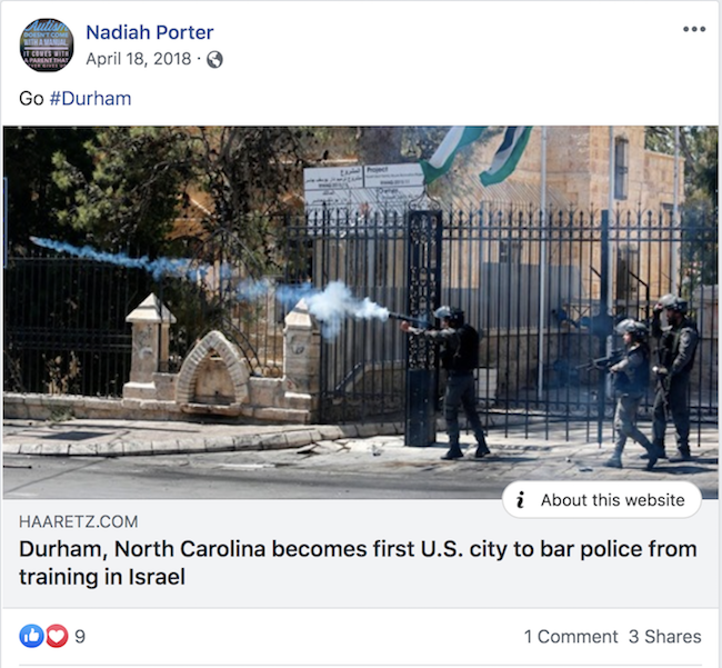 Nadiah Porter, Israel Resolution